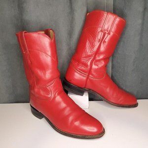 Vintage Justin Made in the USA Red Leather Roper Western Boots Women's Size 8 B